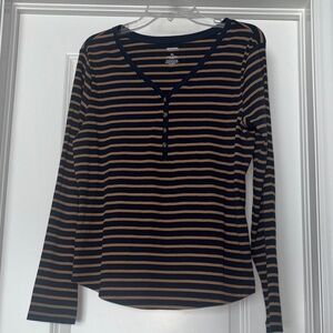 Sonoma Navy and Tan/gold Striped Long Sleeve Top